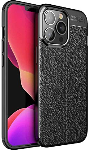 Cadorabo Custodia Compatibile con Apple iPhone 13 PRO in Nero Profondo - Custodia Protettiva in Silicone TPU con Applicazione di Finta Pelle Nobile - Ultra Slim Back Cover Case