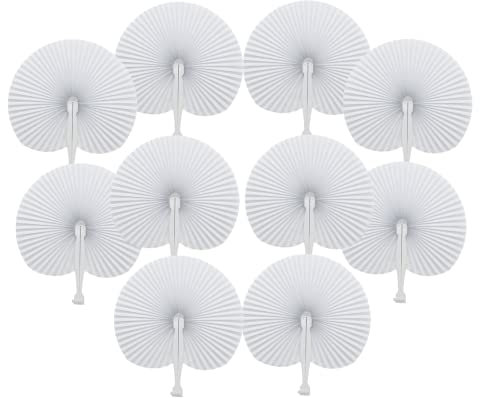 Leehome 60 Pcs White Paper Fans, Folding Handheld Fans for Wedding, Round Shaped Paper Fans with Plastic Handle for Birthday Party. (Round)