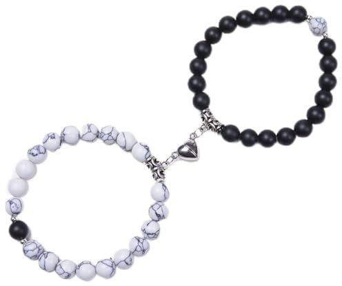 VELESAY 1Paio Calamita Coppia Bracciali Distanza Perline Elastico Braccialetti Magnetico Coppia Lui e Lei Bracciale per Donna Uomo Braccialetto Magnetico Coppia Bracciale Calamita Coppia
