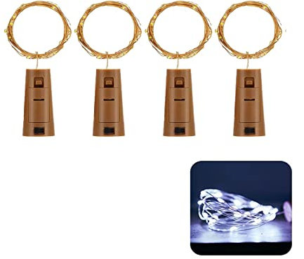 4PCS Bottle Lights, 2m 20 LED Battery Operated LED Cork Shape Mini String Lights for Wine Bottles, Copper Wire Fairy String Lighting for Home Table Party Wedding DIY Garden Gin Jar Decoration