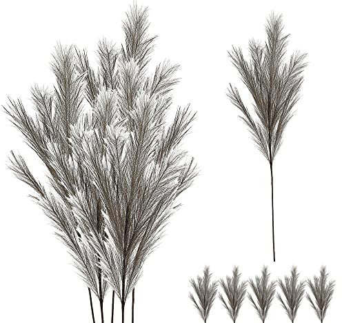 Pampasgras 6er Set mit Wedeln | Polyester Eisen Papier 90 cm braun | Kunstgras Dekogras Ziergras (6er Set Pampasgras 90cm braun)