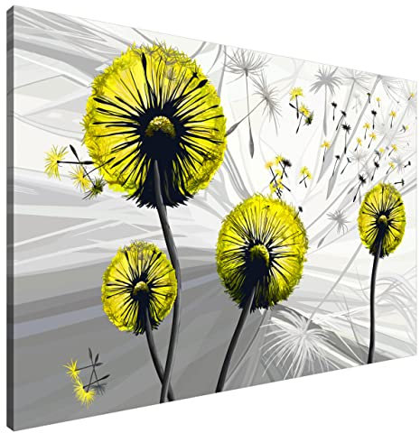 Estika Leinwand bilder - Pusteblume Gelb - 120x80 cm, 1 teilige kunstdruck - Wandbilder wohnzimmer, schlafzimmer, Moderne wanddeko, Bild auf leinwand - Abstrakt blumen bilder - 5029A_1B