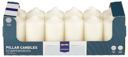 METRO Professional Stumpenkerze, Ø 48 x 100 mm, 12 Stück, Brenndauer: ca. 21 Stunden, 100% Paraffin, für Haushalt, Feiern und Gastronomie, weiß