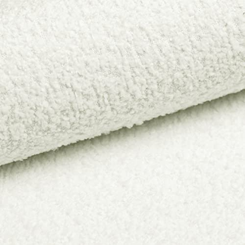 novely® ABEL - Flauschiger Bouclé-Polsterstoff - Recycelter Stoff - Schwer Entzündbarer Möbelstoff - UV-Beständige Meterware 1lfm Farbe: 04 Polarweiß