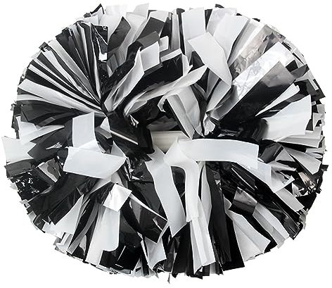 Hooshing Cheerleading-Pompons, Schwarz und Weiß, mit Taktstockgriff, für Teamgeist, Sport, Tanzen, Jubeln, Kinder und Erwachsene, 2 Stück
