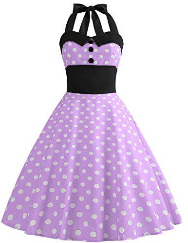 Robe Vintage Années 50 Femme Retro Rockabilly Pin Up Élégante Robes sans Manche Dos Nu Décolleté en Cœur Polka Dot Trapèze Mariage Cocktail Soirée Fête Cérémonie Décontractée au Genou #Violet XXL
