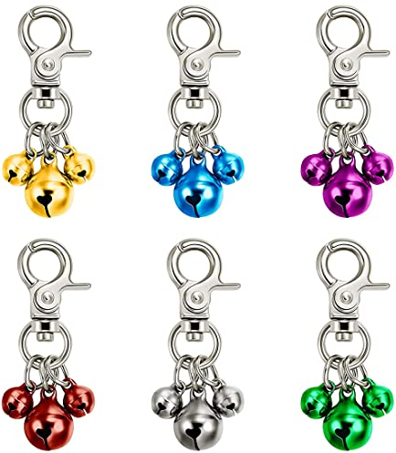 6 Stücke Haustier Glocken für Halsbänder Laute Hundeglocken Schlüsselringe Hundeglocken Halsband Charm Hund Verdreifach Glocke Anhänger für Hunde (Grün, Rot, Blau, Lila, Silber, Gold)
