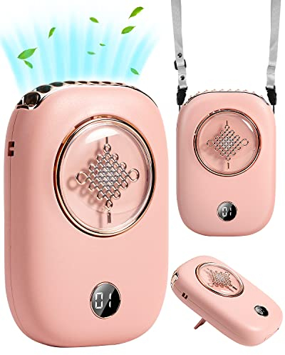 AICase Ventilatore portatile ricaricabile personale mini collo ventilatore palmare 3 velocità batteria 2000mah con display a LED e cordino per esterni, cucina, ufficio, spiaggia, passeggiate e trucco