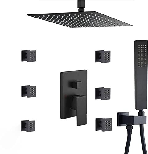 XJTNLB Colonne Douche Encastrable avec Douchette à Mains et 6 Buse de Massage Kit Douche Encastrable Plafond Noir