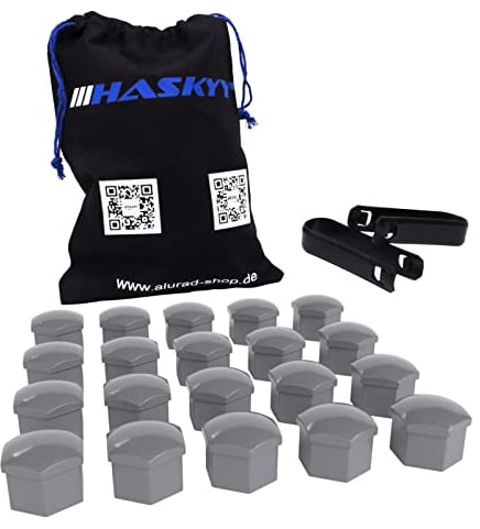 HASKYY 20x Silber Radschraubenkappen SW19 Radmutternkappen UNIVERSAL Kunststoff Kappen Abdeckungen - passend zu Allen Auto Radschrauben Radmuttern mit Schlüsselweite 19 Made IN Germany