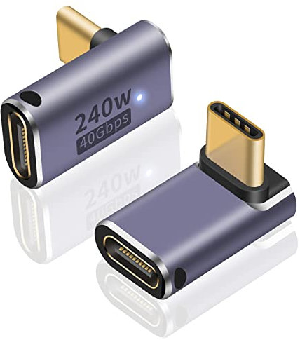 Maxhood USB C 90 Degree Adapter, 240W PD 3.1 40Gbps Type C Male to Female Extension Extender, 8K@60Hz Video Support for Thunderbolt 4/3 Macbook, Galaxy, 2-Pack