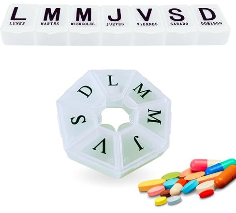 Pastillero Semanal de 1 Toma y Pastillero Viaje | Pastillero Pequeño Semanal y Organizador Semanal de Pastillas | Pastilleros Semanales en Español, para una Organización Efectiva de los Medicamentos