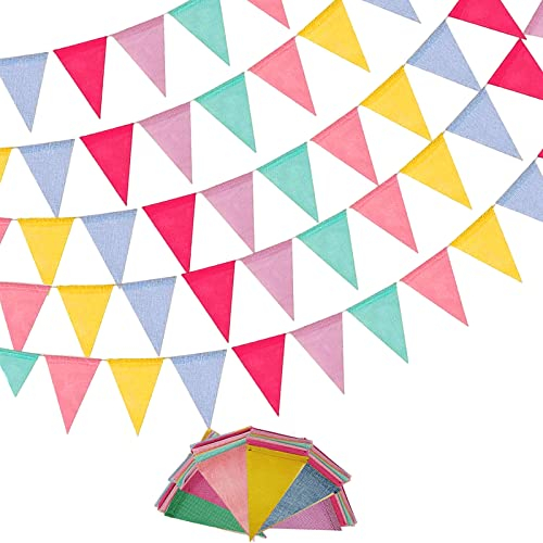 Leonshco 5 Stück Wimpelkette Outdoor, Burlap Wimpelkette Outdoor Wetterfest Stoff, Wiederverwendbar Wimpelkette Geburtstag, 20m60 Fahnen, Geeignet für Kinderzimmer, Party, Outdoor, usw (Bunt)