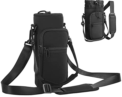 Weduspaty Wasserflasche Trägerbeutel, 40 Unzen Flaschenbeutelhalter, verstellbare Schulterhandgurt 2 Taschenschlinge Neoprenhülse Sportwasserflaschenzubehör zum Wandern, Keine Flasche