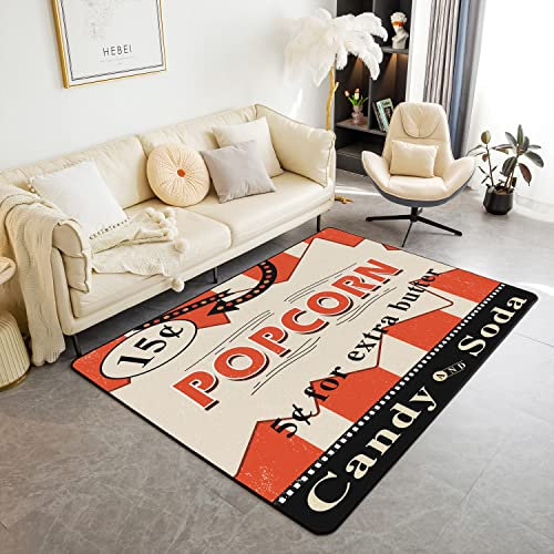 70er Jahre Vintage Kino Indoor Bodenmatte Popcorn Wohnzimmer Teppiche Kino Poster Design Dekorativer Teppich für Esszimmer Kinder Akzent Teppich Raum Dekor Akzent Teppich Moderne Teppich 150x200cm