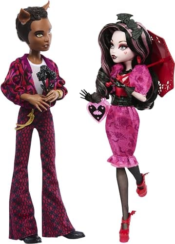 Monster High Howliday Love Edition Puppen, Draculaura & Clawd Wolf Collector Two-Pack with Valentine's Accessories & Displayable Packaging