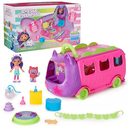Gabby's Dollhouse Celebration Party Bus Playset with Gabby & DJ Catnip Toy Figures and Dollhouse Accessories, Kids Toys for Ages 3 and UpQ