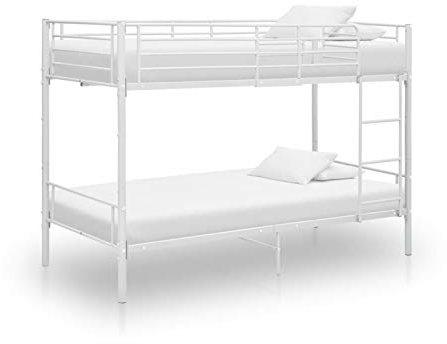 Gecheer Bunk Bed Metal Bed Frame Twin Sleeper Bed with Ladder Twin Over Single Bed Twin Bunk Beds White Metal 90x200 cm