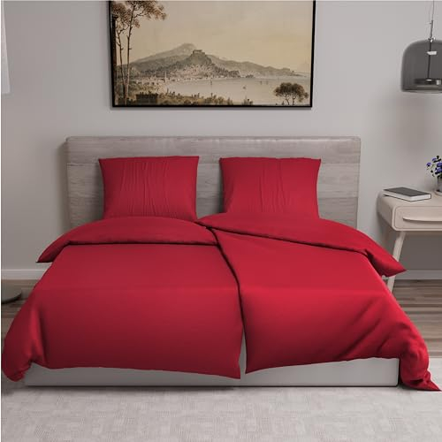 Dreamzie - Bettwäsche 135x200 cm 4teilig mit Kissenbezügen 80x80 cm Burgunderrot - Bettbezug 135x200 Einzelbett aus 100% Mikrofaser - Zertifiziert ohne Chemikalien (Oeko TEX)