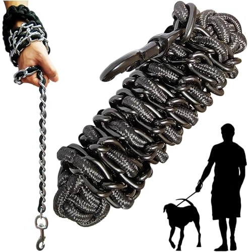 Dog lead Dog Leash Chain Metal Dog Rope Pet Collar Set Strong Heavy Duty Anti Bite 360 Hook for Medium and Large Dogs Training Walking (Black, Large)