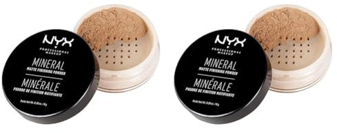 NYX Professional Makeup Polvos fijadores Mineral Finishing Powder, Polvos sueltos, Acabado mate, Absorbe brillos, Fórmula vegana, Tono: Medium/Dark (Paquete de 2)
