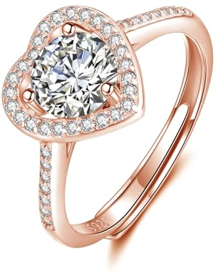 Deyanse Silber Ringe für Frauen, 925 Sterling Silber Herz Trauringe mit Weiß Zirkonia, Rosegold Ring Größenverstellbar Verlobungsring, Moden Partner Ringe Eheringe Damenring Schmuck mit Geschenkbox