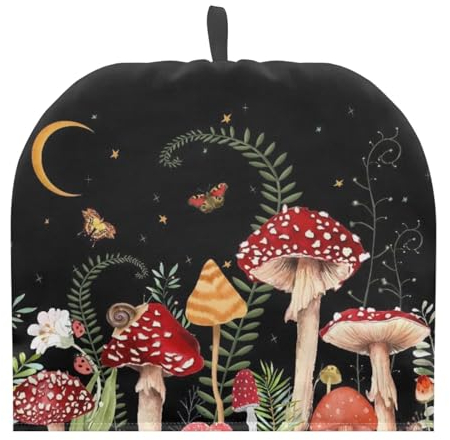 TOADDMOS Mushroom Tea Cosies for Teapots Tea Pot Dust Cover, Moon Night Forest Mushroom Leaf Tea Pot Protector Cover Kettle Cover Decorations