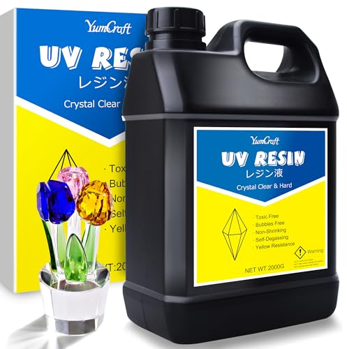 UV Harz - 2000g Klar UV Harz Schnellhärtende UV Kleber für Schmuckherstellung, Harzformen, Basteln - Geruchsarmerz Blasenfreies Harte UV Epoxidharz für DIY Schmuck, Gießen, Anhänger, Malen