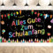 Einschulung Banner Deko, Schulanfang Deko, Polyester Stoff Schwarzer Hintergrund Farbiges Muster Schuleinführung Hintergrund Photo Booth für Einschulung Dekoration für Mädchen Jungen(180 * 110cm)