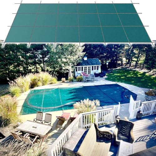 Pool Cover Poolabdeckplane Für rechteckige/ovale/nierenförmige Pools, Rechteckige Pool-Abdeckungen für den Bodeneinbau, robuste Winter-Sicherheitsabdeckung für Schwimmbäder, grünes Netzgewebe mit Besc