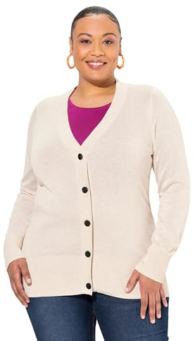 Ulla Popken Damen Strickjacke Natur Melange 58+