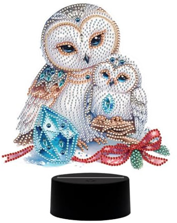 Demiawaking Diamond Painting Nachtlicht Tischdeko Tiere, Diamant Malerei Nachttischlampe Tischlampe LED Deko Eule Schmetterling Set, DIY 5D Diamant Painting Lampe für Geburtstag Geschenke (Eule 02)