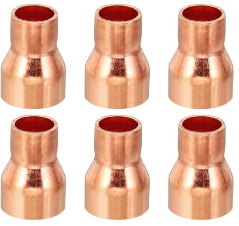 PATIKIL 15mm to 10mm ID Copper Reducer, 6pcs 99.9% Pure Copper Reducing Coupling Pressure Fitting Pipe Tube Connector Adapter with Sweat Solder Connection for HVAC Refrigeration System