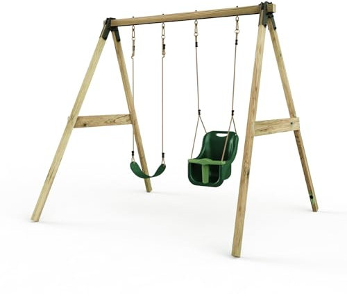 Rebo Glide Wooden Double Swing Set with Two Swing Seats – Tulip (Dark Green swing & Baby Swings) | OutdoorToys | Kids Outdoor Wooden Play Equipment for Gardens, Frame & Accessories Included