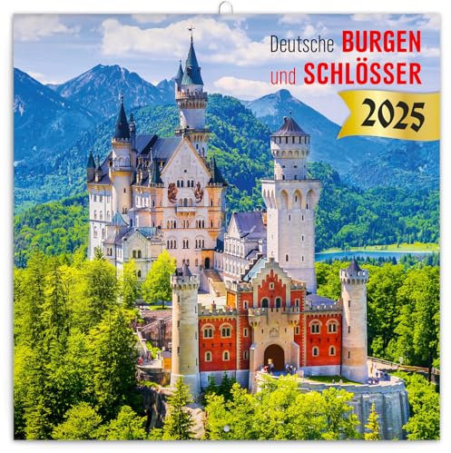 NOTIQUE Wandkalender 2025 Deutsche Burgen Kalender, Broschürenkalender mit Monatskalendarium, Broschurkalender Naturkalender Kalender 30 x 30 cm (30x60 Geöffnet)