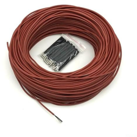 Oniissy Carbon Fiber Heating Wire Coil for Underfloor Heating 12K Heat Conductor Silicone Rubber Insulation 3000V High Voltage Test 200 Degrees Celsius Limit 25W/M Power 3MM Diameter(10m)