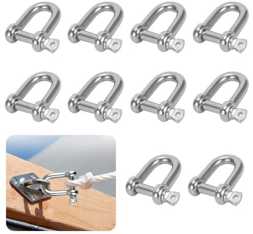 Riisoyu 10 Stück Schäkel Edelstahl, M6 Schäkel 304 Edelstahl D Ring Schäkel D Form Gerade kurze Form Schäkel sperren Schäkel für Takelage Stahlseil Kordeln Ketten Schäkel Ketten Schäkel