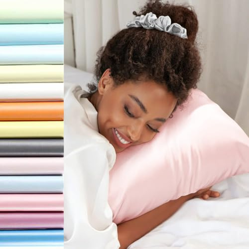 Jaciu taie d'oreiller en Soie pour Les Cheveux et la Peau taie d'oreiller Soie Étui d'oreiller en Soie Naturelle avec Fermeture éclair，Confortable Doux Respirable, Rose 40X60cm 1 pièce