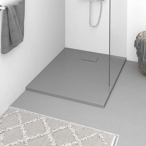 ShGaxin Duschwanne, Lamellenwand, Dusche Komplett, Duschrückwand, Komplettdusche, Duschkabine, Duschtasse, Begehbare Dusche, SMC Grau 100x80 cm