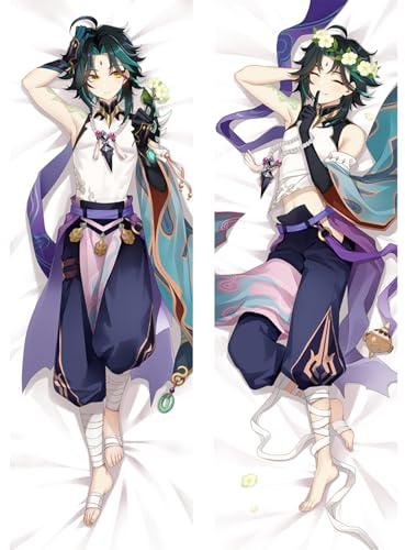 SFHCOISM Dakimakura Body Pillow Anime Kissenbezug Kissenhülle Genshin Impact Xiao A04, Pillowcase Doppelseitige Seitenschläf Umarmungskissen Bezug Dekorative Zierkissenbezug