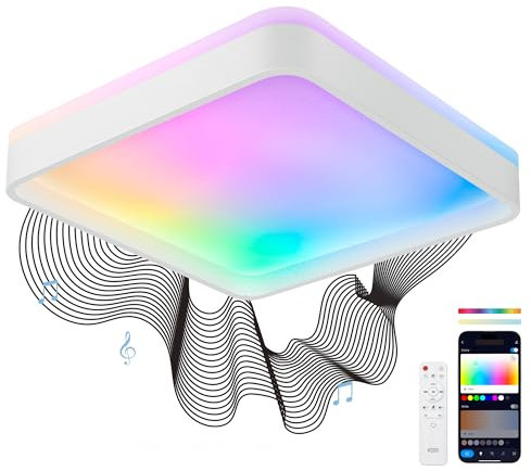 Plafón SmartLED KSIX Stellar Plus, Cuadrado, Altavoz, RGBIC + CCT, 49x49x7,5cm, 4450 lm, 35W, App Tuya, Blanco