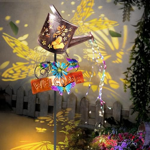 Arrosoir solaire - Lampes solaires d'extérieur étanches avec support, étoile de fée en métal, douche, lampes décoratives à LED, papillon, lanterne solaire pour balcon, terrasse