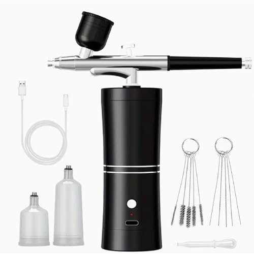 Kit de Aerógrafo con compresor modelismo 40/48 PSI. Aerógrafo para uñas multifuncional, tecnología de nanoinfiltración de alta presión, vaso de pinturas y boquillas. Aerógrafo con USB Tipo C
