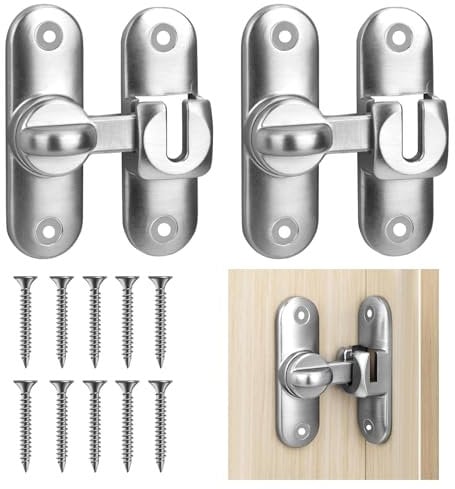 2 Stück Schiebetürschloss, 90/180 Grad Edelstahl Türverriegelung mit 10 Schraube für Schiebetüren, Scheunen, Bäder, Fenster, Küchen, Silber