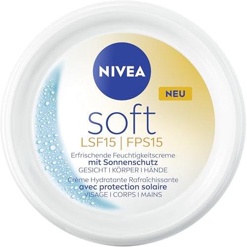 NIVEA Soft Erfrischende Feuchtigkeitscreme mit Sonnenschutz, leichte Creme mit Lichtschutzfaktor 15, schnell einziehende Hautcreme für intensive Feuchtigkeit (100 ml)