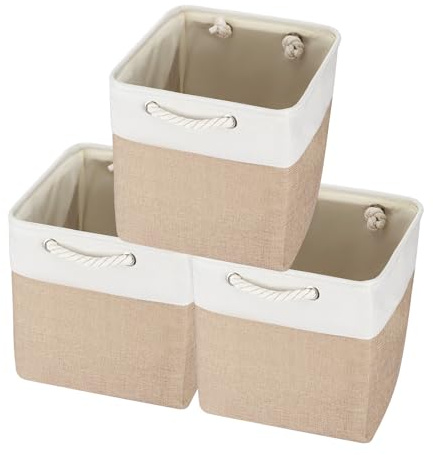 LN COZY CORNER Foldable Fabric Storage Bins with Handles Collapsible Closet Organizer Baskets for Shelves Wardrobes & Home Sturdy Lightweight & Space-Saving (3, Khaki 25x25x25cm)