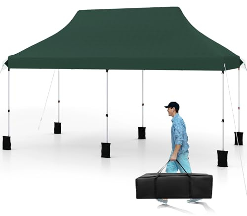 COSTWAY Pavillon 3x6m, Pop up Faltpavillon höhenverstellbar mit Tragetasche, Gartenpavillon Wasserdicht Stabil Winterfest, UV-Schutz 50+, Partyzelt,für Garten, Hochzeit, Party (Grün)