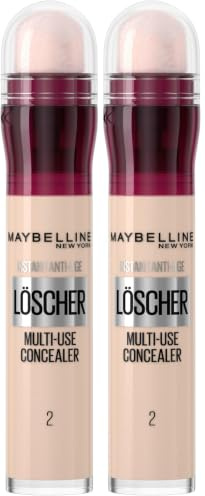 Maybelline New York Corrector, corrector instantáneo antiedad, borrador con aplicador de microborrador, No. 02 Nude, 0.25 onzas líquidas (Paquete de 2)