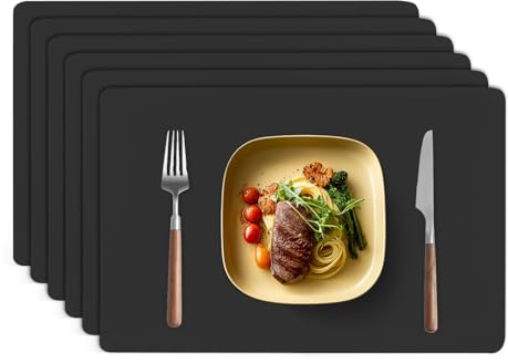 TAZAMI Silikonmatte Malunterlage Tischsets Abwaschbar Platzsets Silikon | 6er Set 40x30cm Silikon Bastelunterlage hitzebeständig rutschfest spülmaschinenfest für Malen Basteln und Küche(Schwarz)