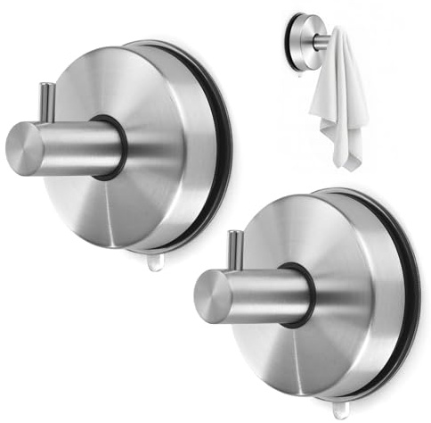 Lot de 2 Crochet Ventouse Puissante, Crochet Sans Percage pour Couronne en Acier Inoxydable 304, Cuisine Accessoires Rangement Idéal pour la Salle de Bain, la Cuisine et les Fenêtres en Verre